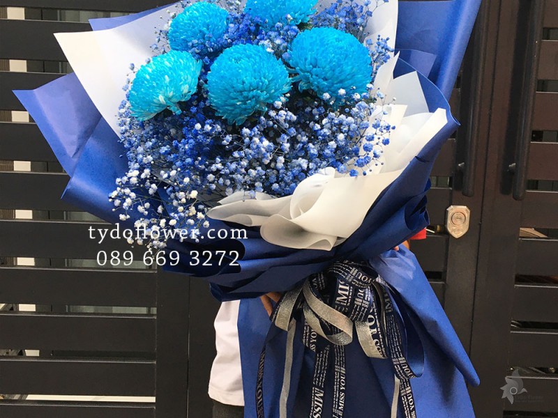 BỎ HOA CHÚC MỪNG BO2006 - Cúc Mẫu Đơn Xanh