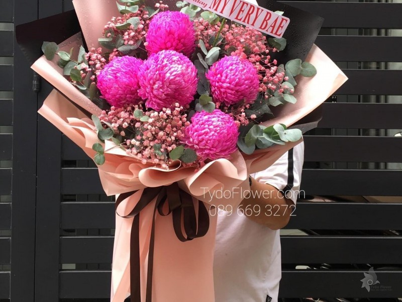 BÓ HOA CHÚC MỪNG BO7221 - Cúc Mẫu Đơn Hồng