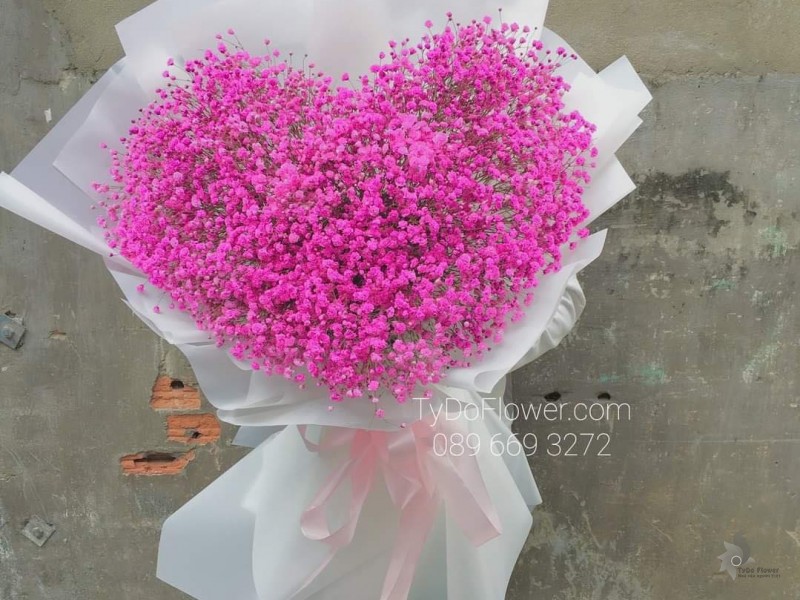 BÓ HOA CHÚC MỪNG BO7229 Bó Hoa Trái Tim Baby Hồng