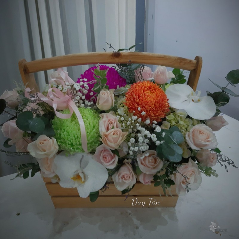 Giỏ hoa cúc mẫu đơn