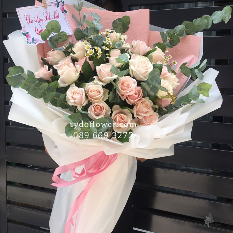 BÓ HOA CHÚC MỪNG BO2003 - Bó Hoa Hồng Kem
