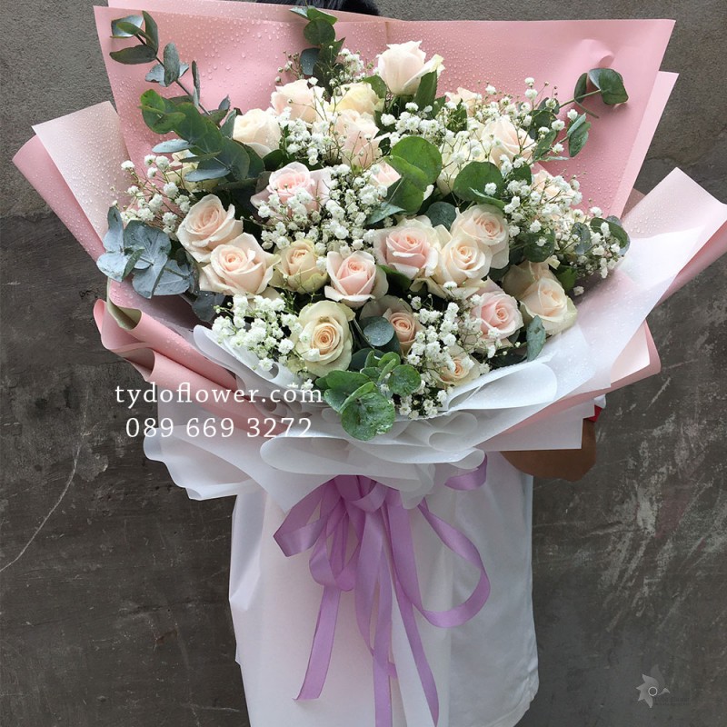 BÓ HOA CHÚC MỪNG B2005 - Bó Hoa Hồng Kem