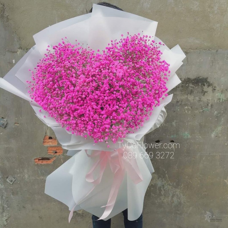BÓ HOA CHÚC MỪNG BO7229 Bó Hoa Trái Tim Baby Hồng